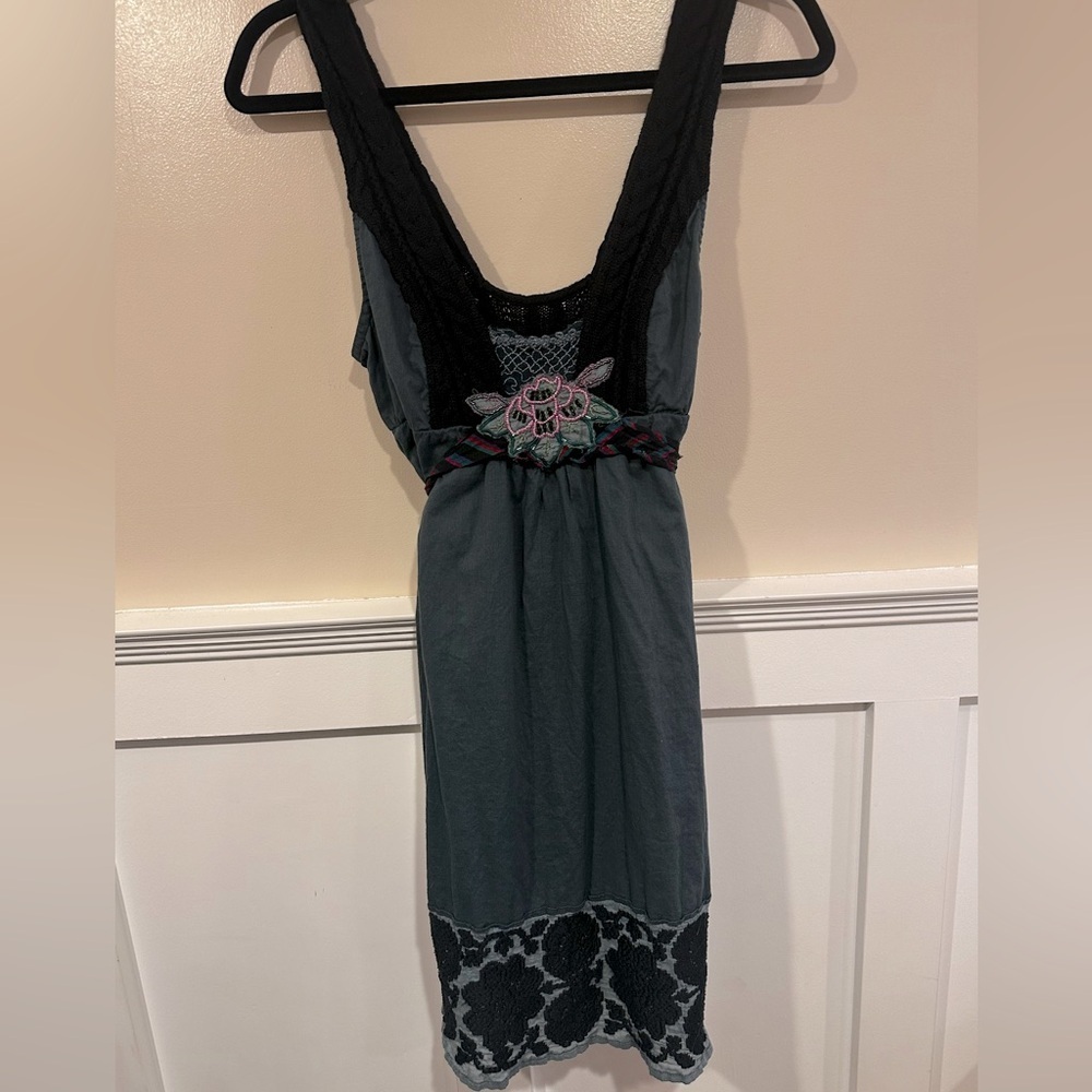 Free People Free Teal Beaded Flower Lace Mini Dress